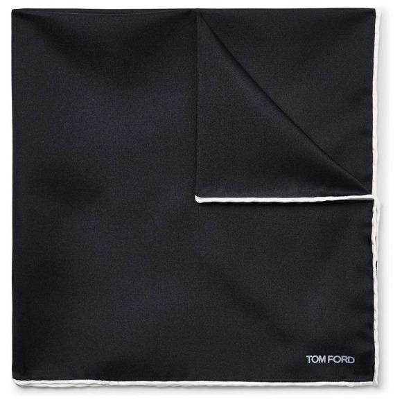 Tom Ford contrast pocket square navy silk